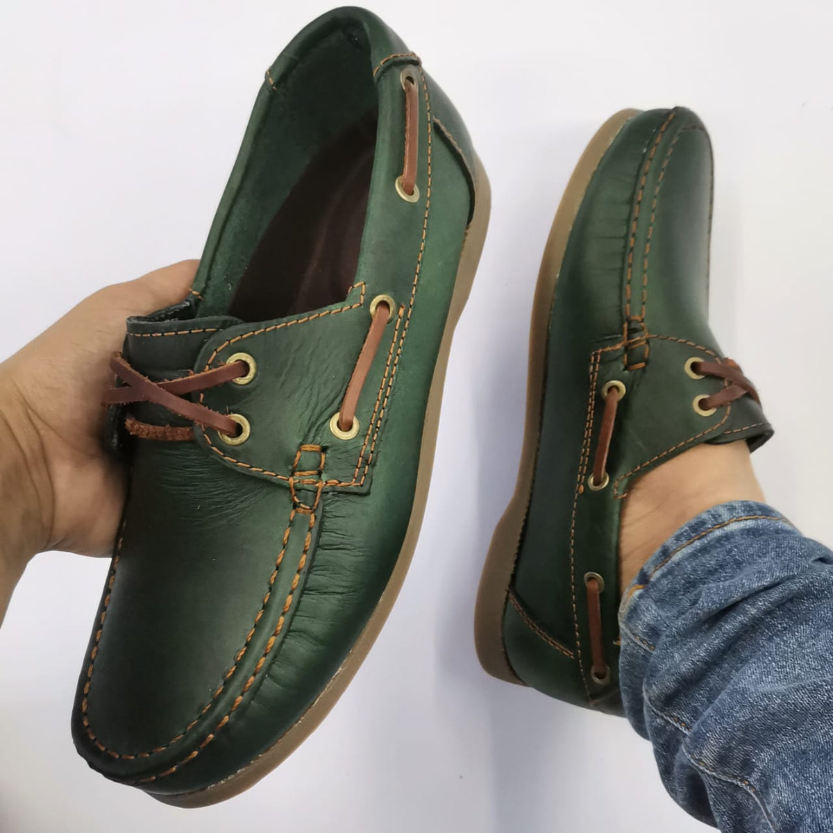 Zapato Apache de Cuero Genuino Verde